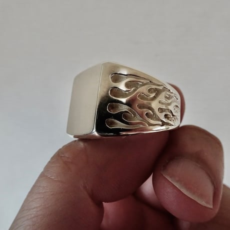 仁尾彫金『ファイヤーパターン印台リング、磨き』ハンドメイド366