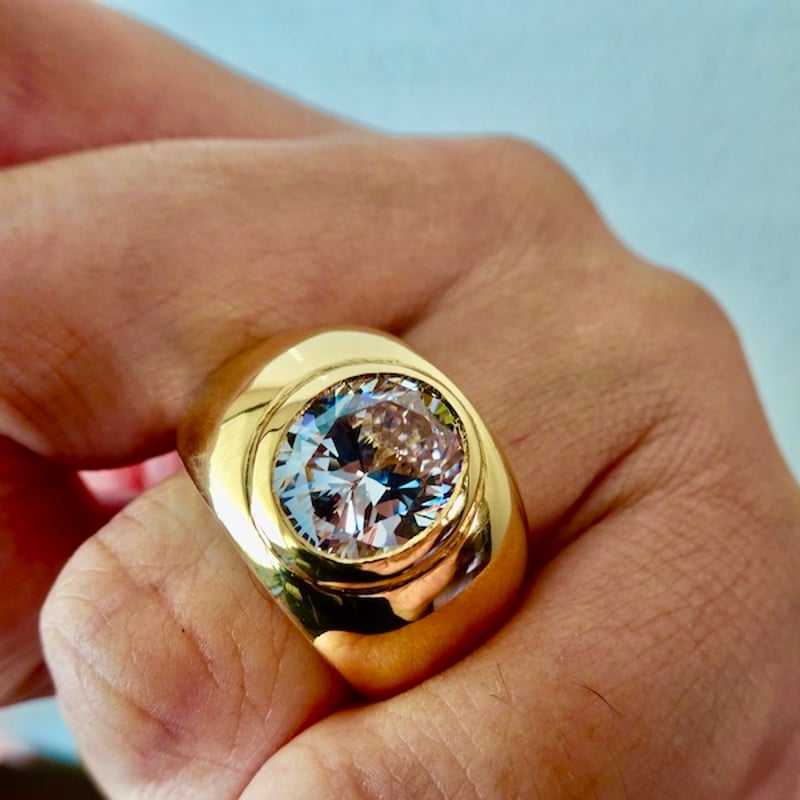 仁尾彫金『オーバルカットジルコニア、k18覆輪リング』ハンドメイド350 