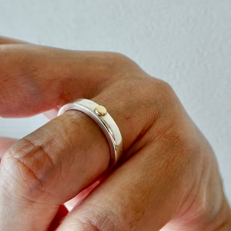 仁尾彫金『k18一粒万倍、幅3.5mm、プラチナ平打リング』ハンドメイド  