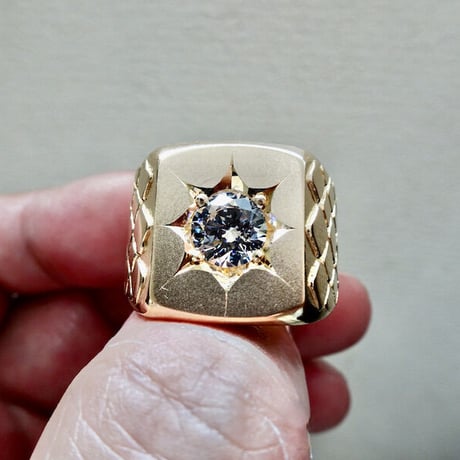 仁尾彫金『一つ星ジルコニア、ゴールドパイソン印台リング』ハンドメイド209