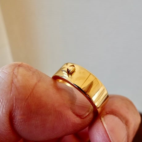 仁尾彫金『全金、アイアンクロス平打リング、幅７mm』ハンドメイド557