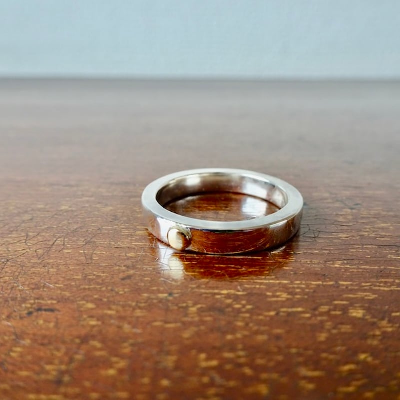 仁尾彫金『k18一粒万倍、幅3.5mm、プラチナ平打リング』ハンドメイド  