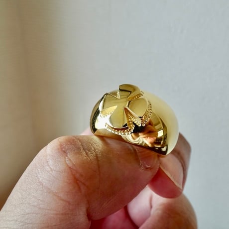 仁尾彫金『k１８ゴールド、アイアンクロス甲丸リング』ハンドメイド417