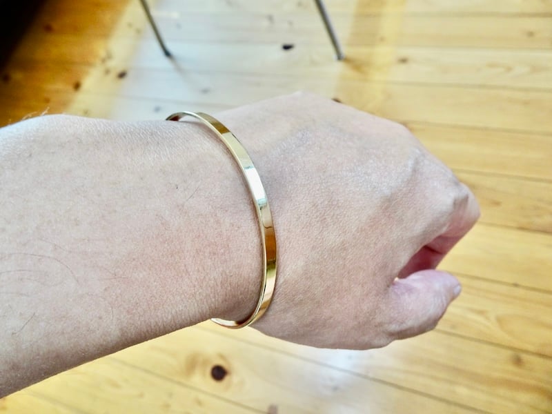 仁尾彫金『幅3.5mm平打ちバングル』ハンドメイド481b 仁尾彫金『k18平打ちバングル3.5mm』腕周り18cm用、ハンドメイド304