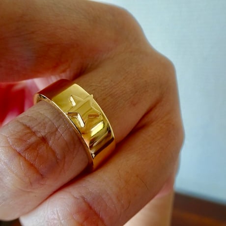 仁尾彫金『全金、一つ星、平打リング、幅７mm』ハンドメイド568