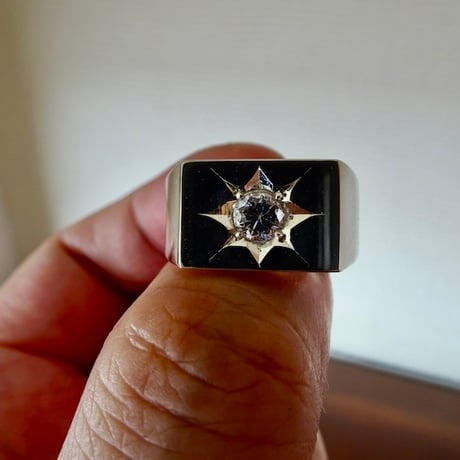仁尾彫金『一つ星５mmジルコニア印台リング、磨き』ハンドメイド373