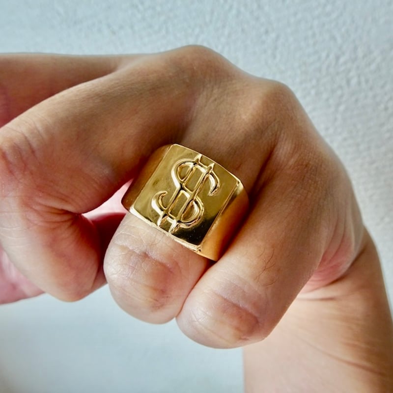 仁尾彫金『ドルマーク、プレート、ゴールド印台リング 仁尾彫金『ドルマーク、プレート、ゴールド印台リング