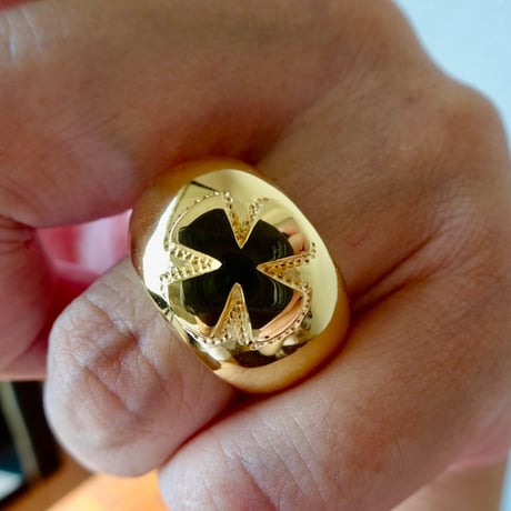 仁尾彫金『k１８ゴールド、アイアンクロス甲丸リング』ハンドメイド417