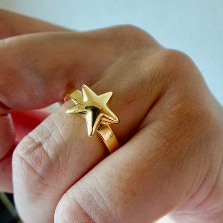 仁尾彫金『全金ぷっくりスター平打リング』ハンドメイド559
