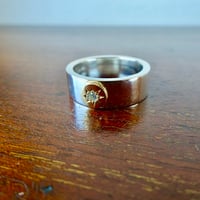 仁尾彫金『一つ星ダイヤ、太陽の平打リング、幅７mm』ハンドメイド564