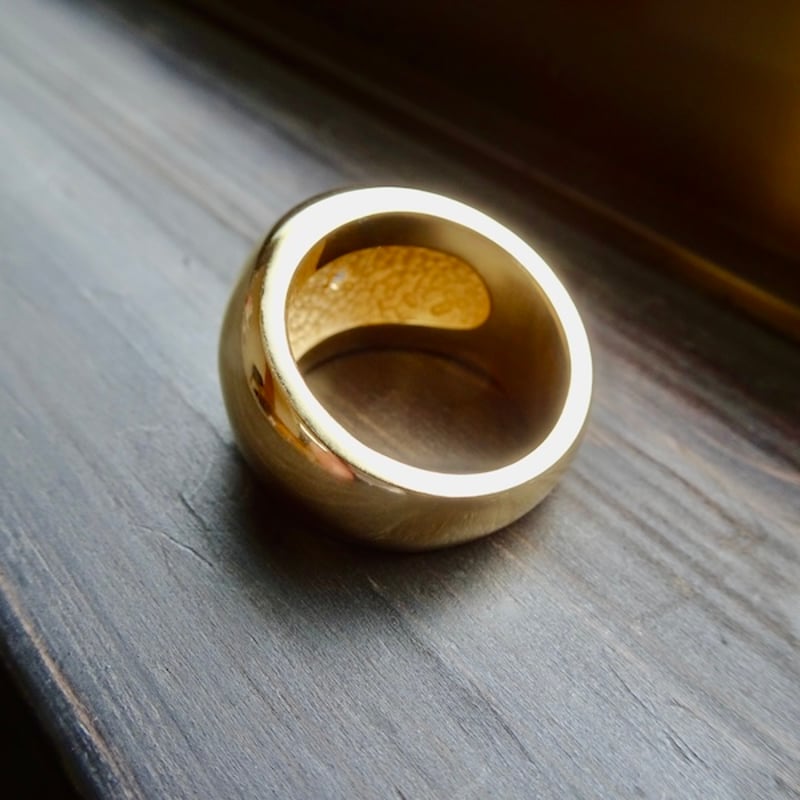 仁尾彫金『一つ星ジルコニア、k18、丸の印台リング』ハンドメイド338 
