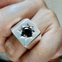 仁尾彫金『一つ星ブラックジルコニア印台リング』ハンドメイド497