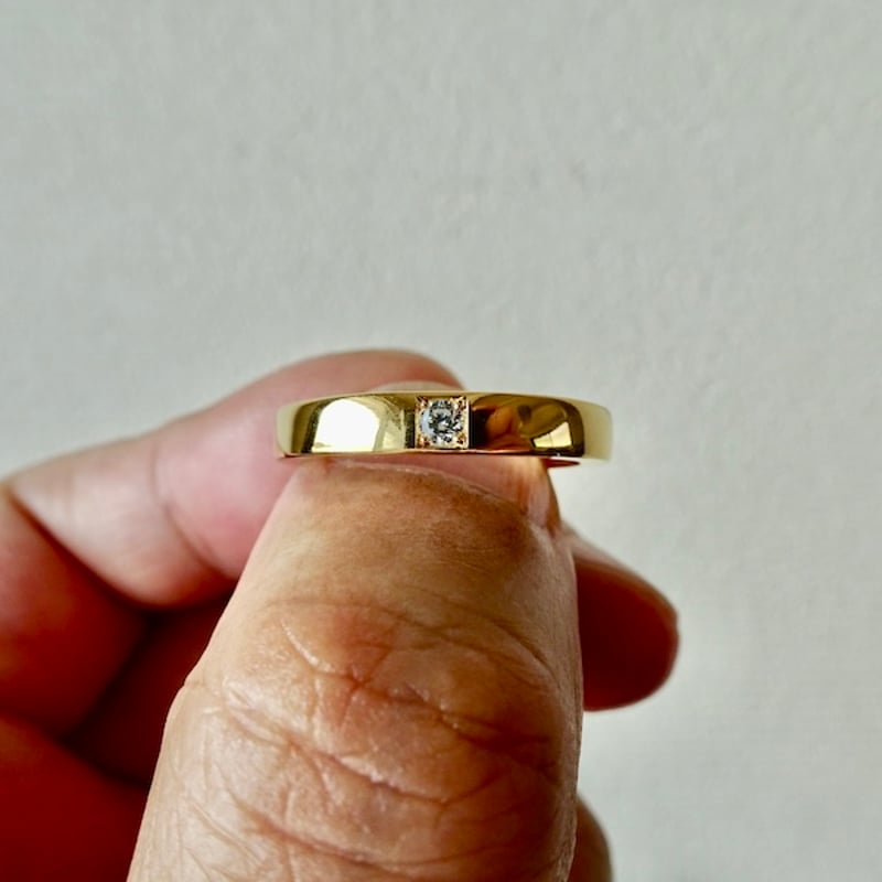 仁尾彫金『2.6mmダイヤ、幅3.5mm、ゴールド平打リング