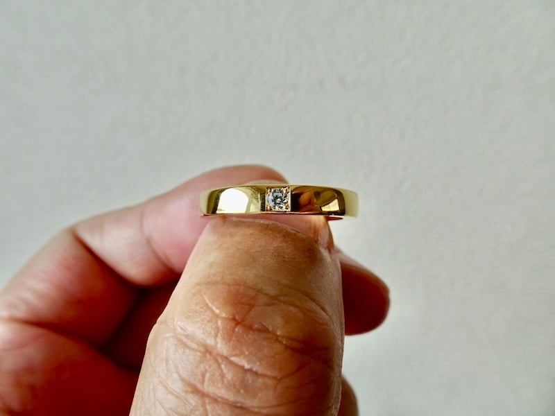 仁尾彫金『2.6mmダイヤ、幅3.5mm、ゴールド平打リング』ハンドメイド 