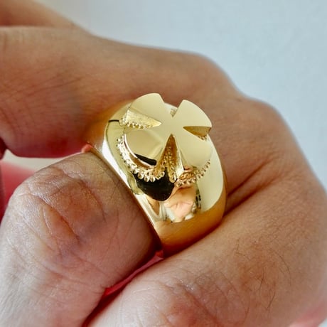 仁尾彫金『k１８ゴールド、アイアンクロス甲丸リング』ハンドメイド417