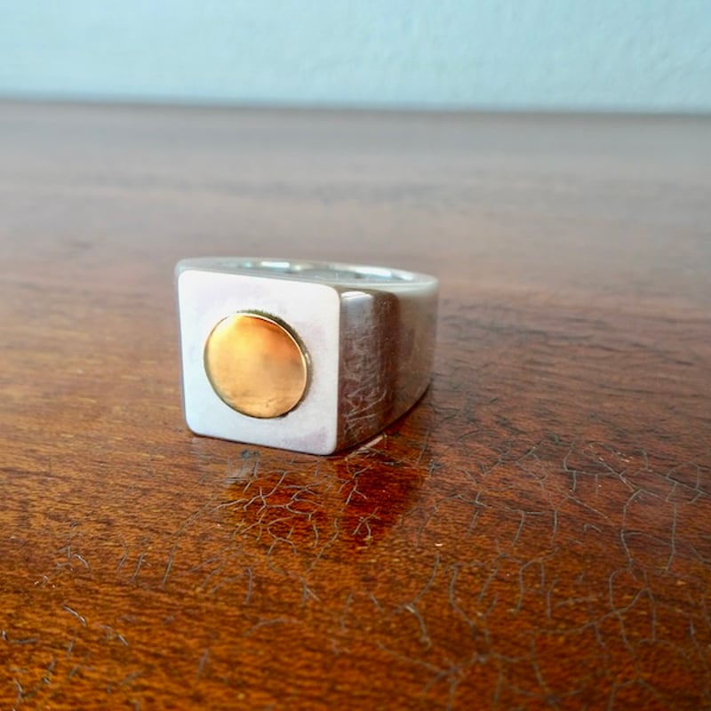 仁尾彫金『k18太陽プレート、シルバー印台リング2』ハンドメイド315  