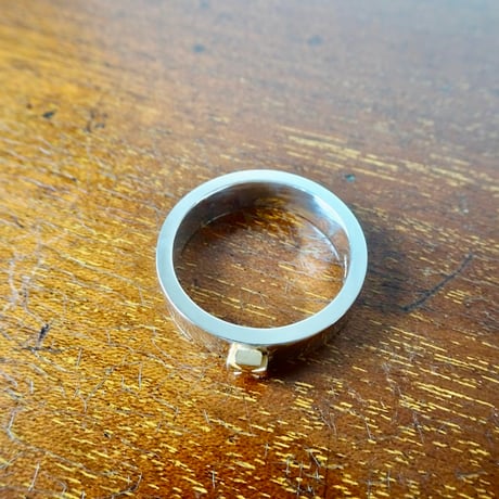 仁尾彫金『k１８アイアンクロス、平打リング、幅５mm』ハンドメイド558