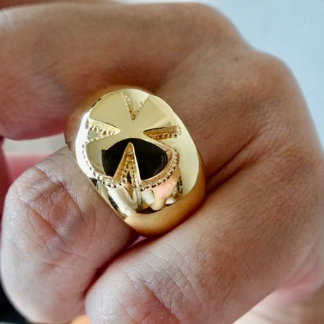 仁尾彫金『k１８ゴールド、アイアンクロス甲丸リング』ハンドメイド417