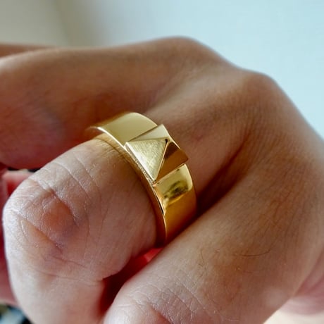 仁尾彫金『全金、一つのスタッズ平打リング、幅７mm』ハンドメイド576