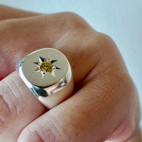 仁尾彫金『一つ星イエロージルコニア、楕円の印台リング2』ハンドメイド550