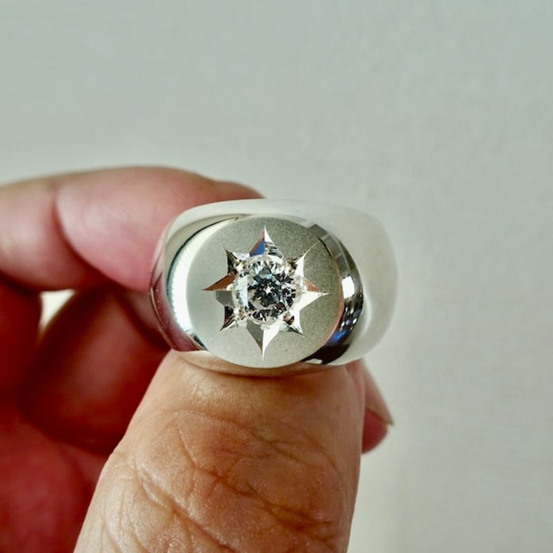 仁尾彫金『一つ星ジルコニア、丸の印台リング』ハンドメイド338 仁尾彫金『一つ星ジルコニア、丸の印台リング』ハンドメイド338