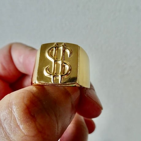 仁尾彫金『ドルマーク、プレート、ゴールド印台リング』ハンドメイド286