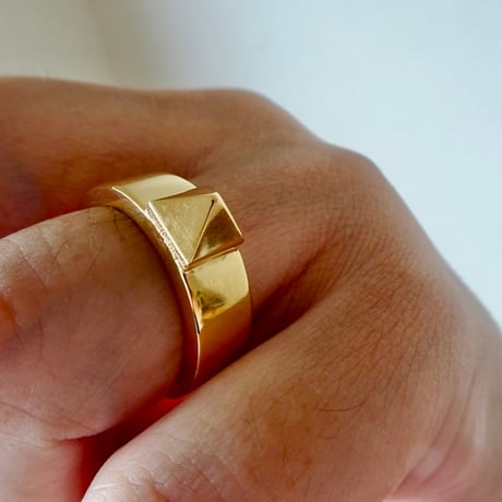 仁尾彫金『全金、一つのスタッズ平打リング、幅７mm』ハンドメイド576