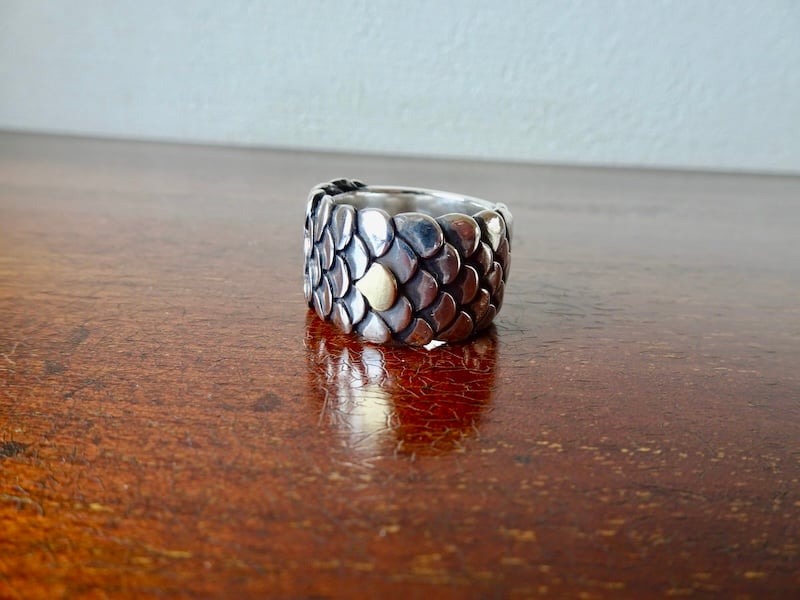 仁尾彫金『1つ鱗k18、平打パイソンリング』ハンドメイド318