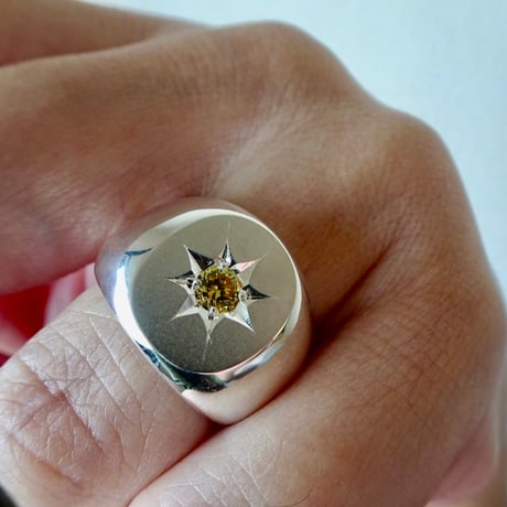 仁尾彫金『一つ星イエロージルコニア、楕円の印台リング2』ハンドメイド550