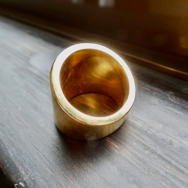 仁尾彫金『最大幅2.3cm最小幅8mm、ゴールド平打ちリング 