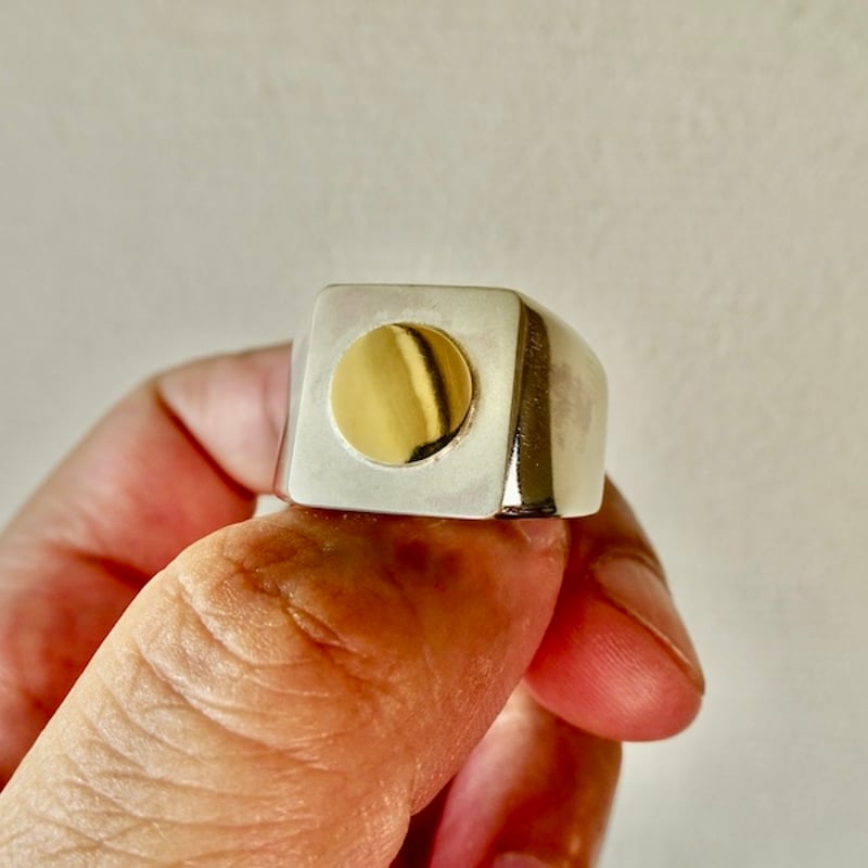 仁尾彫金『k18ステッカー、シルバー印台リング』ハンドメイド308 