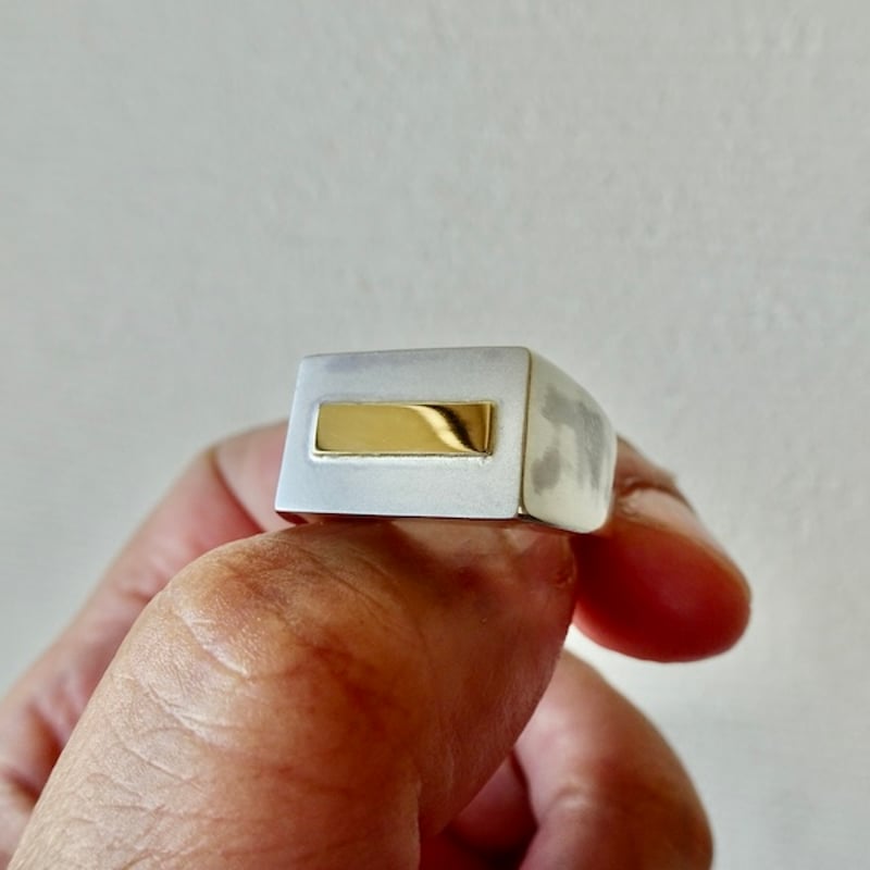 仁尾彫金『k18ステッカー、シルバー印台リング2』ハンドメイド307  