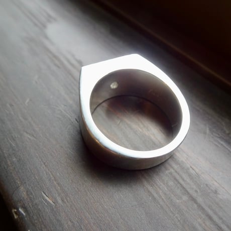 仁尾彫金『一つ星５mmジルコニア印台リング、磨き』ハンドメイド373
