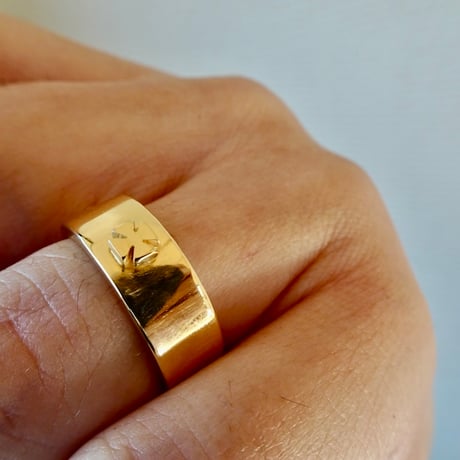 仁尾彫金『全金、アイアンクロス平打リング、幅７mm』ハンドメイド557