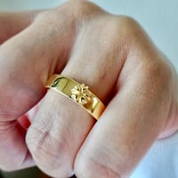 仁尾彫金『全金、一つ桜、平打リング、幅５mm』ハンドメイド545