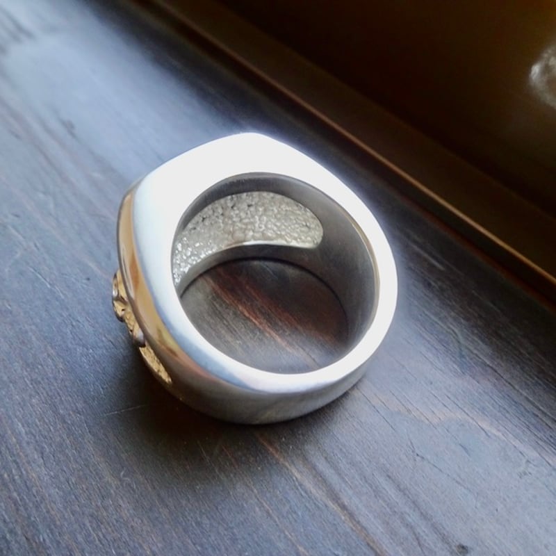 仁尾彫金『プラチナ、ラッキースカル印台リング』ハンドメイド244 
