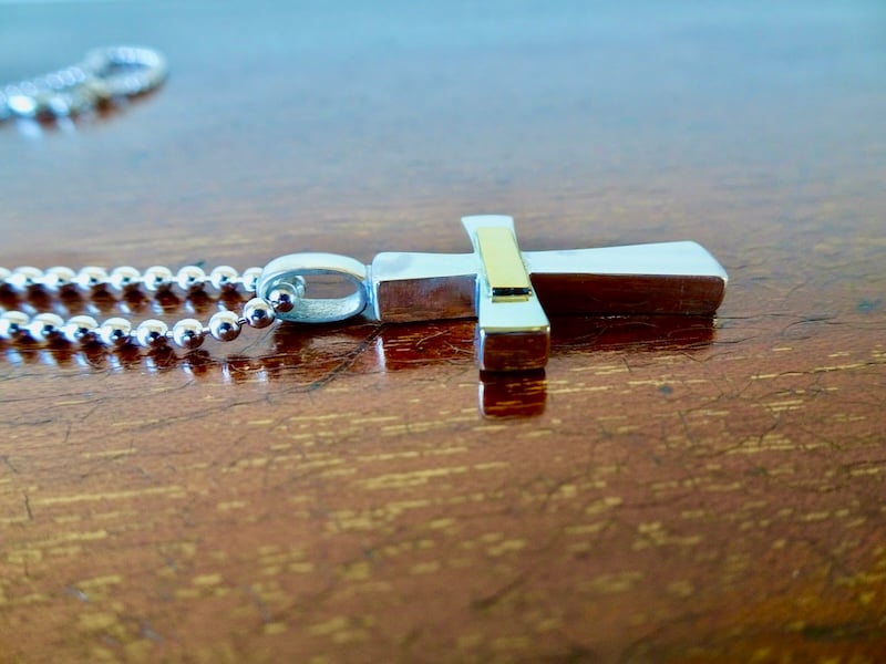 仁尾彫金『k18ステッカー、フラットシルバークロス』ハンドメイド311 