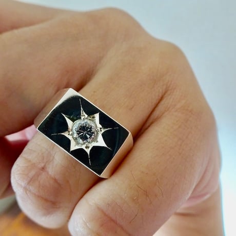 仁尾彫金『一つ星５mmジルコニア印台リング、磨き』ハンドメイド373