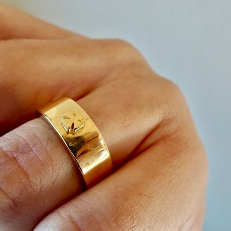 仁尾彫金『全金、アイアンクロス平打リング、幅７mm』ハンドメイド557