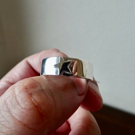 仁尾彫金『一つ星、平打リング、幅７mm』ハンドメイド568