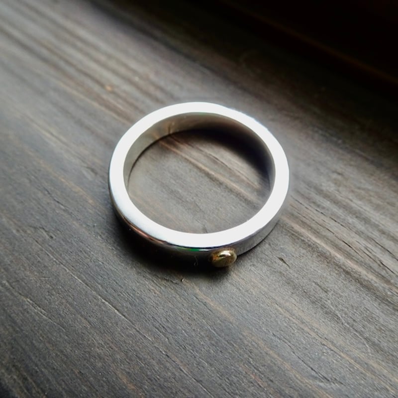 仁尾彫金『k18一粒万倍、幅3.5mm、プラチナ平打リング』ハンドメイド  