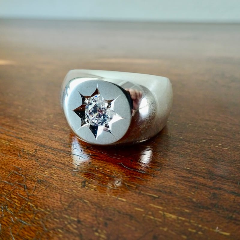 仁尾彫金『一つ星ジルコニア、丸の印台リング』ハンドメイド338 仁尾彫金『一つ星ジルコニア、丸の印台リング』ハンドメイド338