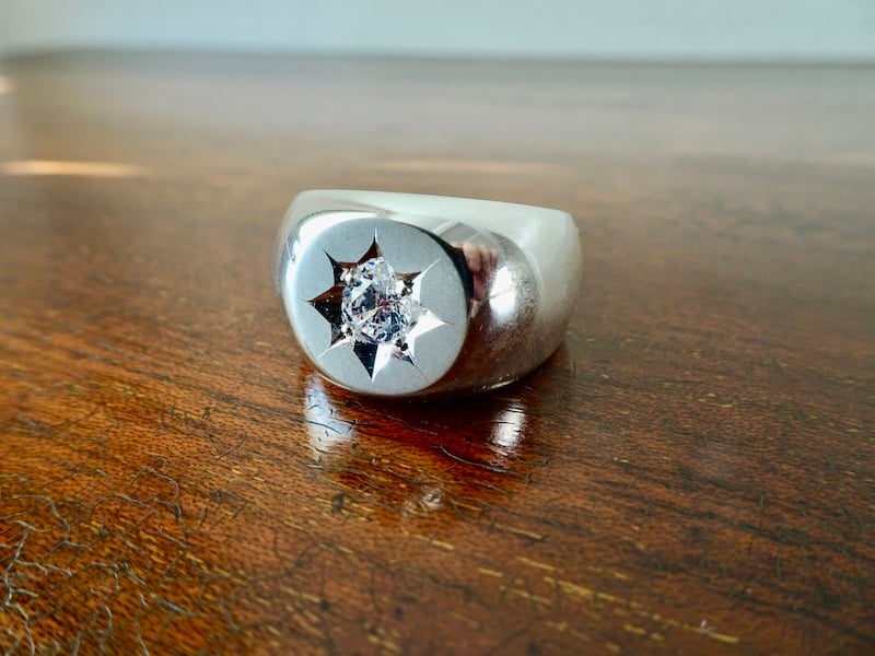 仁尾彫金『一つ星ジルコニア、丸の印台リング』ハンドメイド338 仁尾彫金『一つ星ジルコニア、丸の印台リング』ハンドメイド338
