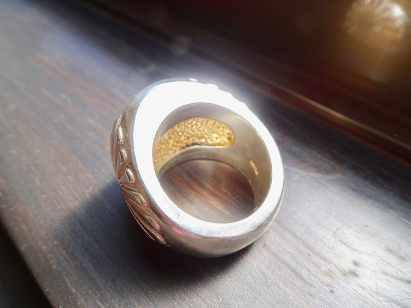 仁尾彫金『一つ星ジルコニア太陽の楕円印台リング』ハンドメイド