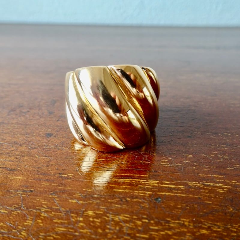 仁尾彫金『ゴールド、ビッグしめ縄リング』ハンドメイド292