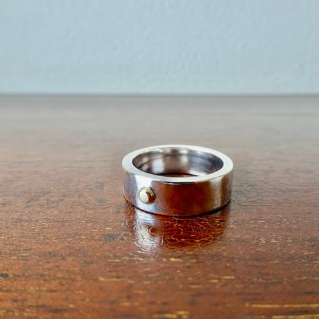 仁尾彫金『k18一粒万倍、幅7mm、平打リング』ハンドメイド302