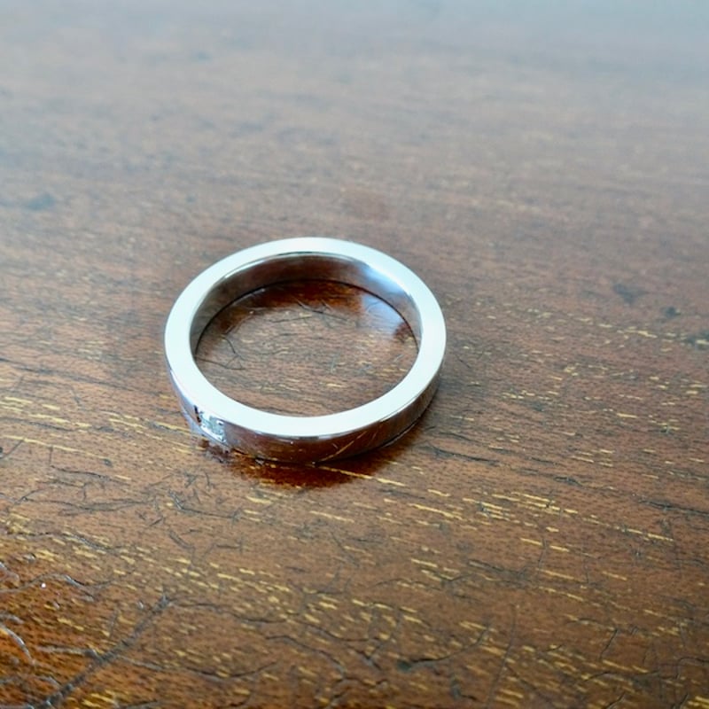 仁尾彫金『2.6mmダイヤ、幅3.5mm、プラチナ平打リング』ハンドメイド 