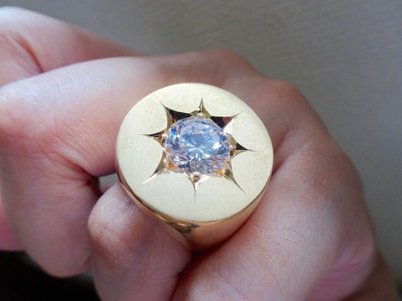 仁尾彫金『一つ星ジルコニアゴールドシリンダー印台リング 仁尾彫金『一つ星ジルコニアゴールドシリンダー印台リング