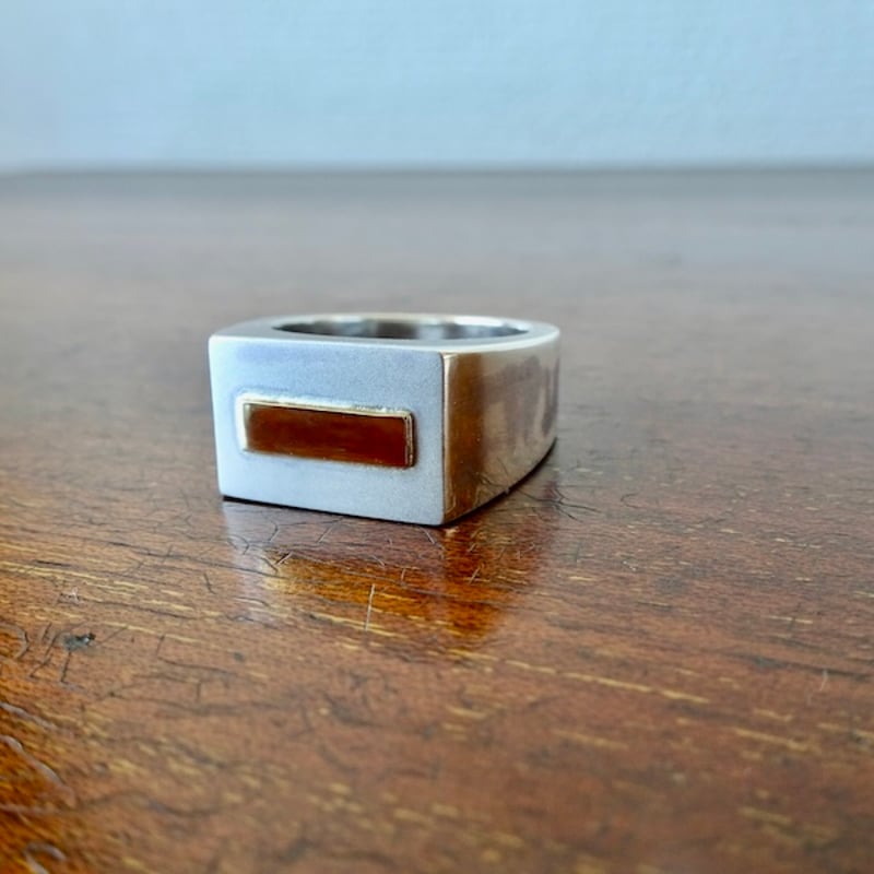 仁尾彫金『k18ステッカー、シルバー印台リング2』ハンドメイド307  