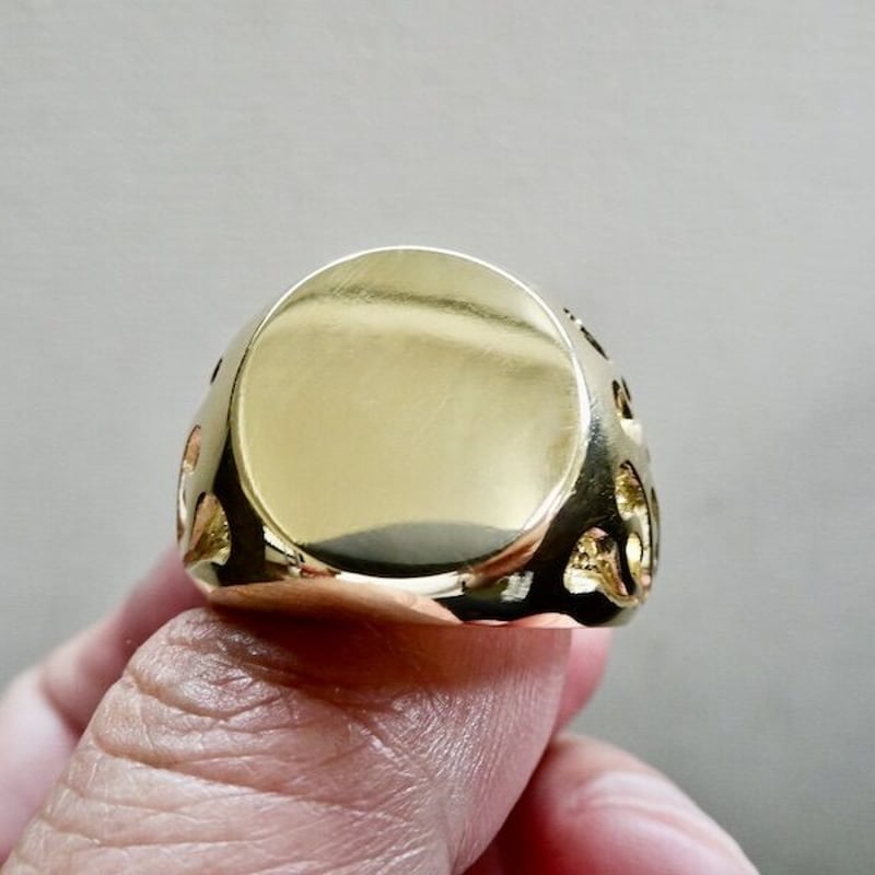 仁尾彫金『ゴールドファイヤーパターン楕円の印台リング、磨き